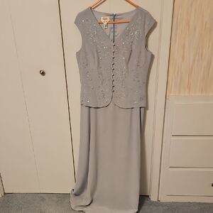 Talbots Dusty Blue With Sequin Detail In A  V-Neck Maxi Gown